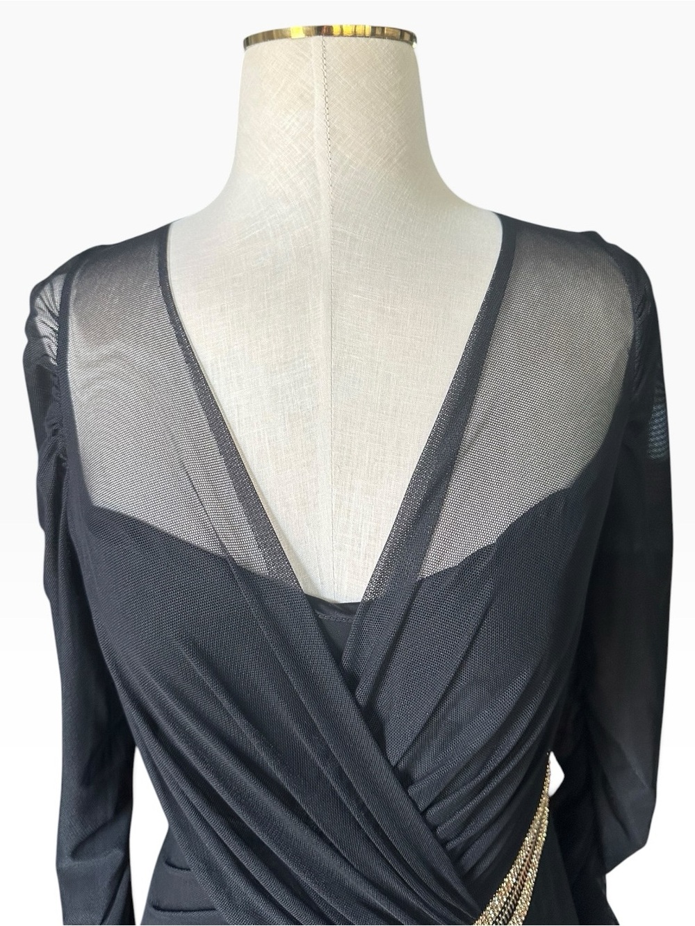 Versace Black Sheer Mesh Medusa Crystal Zip Draped Midi Dress IT 44/US 8 - Picture 5 of 13